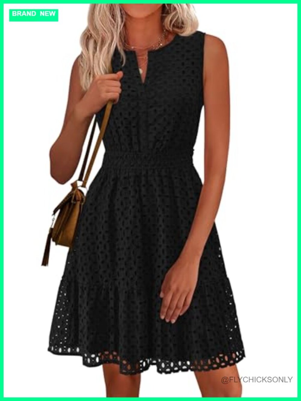 Women's Eyelet A-Line Sleeveless V-Neck Sundress Cotton Ruffle